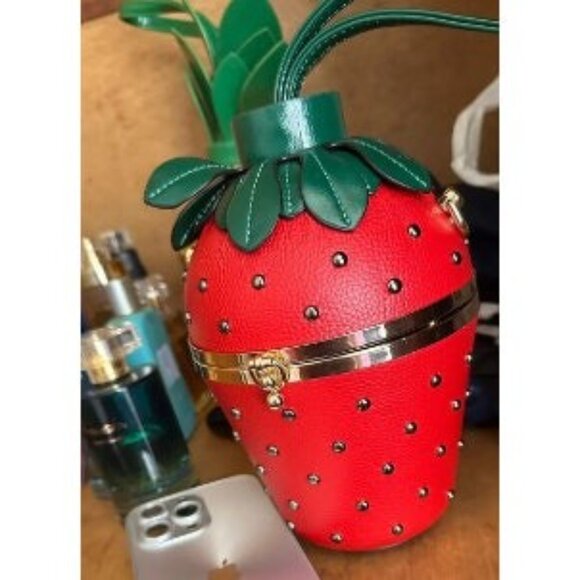 Strawberry Red Fruit Purse Handbag Womens Fashion Bag Wristlet With Strap - Picture 8 of 9
